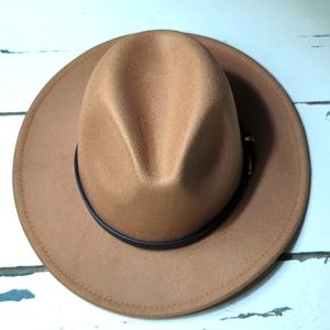 Womens Brown Wide Brim Fedora Hat